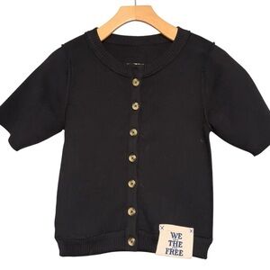 We the Free People NWT Size XS Black Heavy Knit Short Sleeve Button Up Cardigan